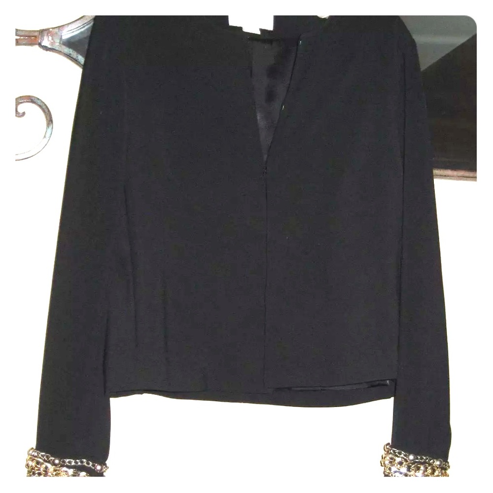 H&M black cropped jacket gold chains size 12